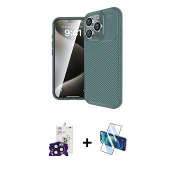MARSİLYAN™- iPhone 16 Pro Max Kılıf Eksen Form Prime - Siyah 3D Antistatik Cam Ekran Koruyucu + Bilvis Titan Kamera Lens - SH
