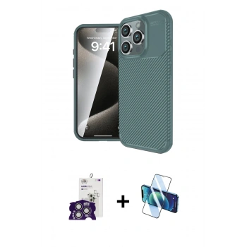 MARSİLYAN™- iPhone 16 Pro Max Kılıf Eksen Form Prime - Siyah 3D Antistatik Cam Ekran Koruyucu + Bilvis Titan Kamera Lens - GS
