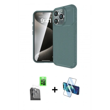 MARSİLYAN™- iPhone 16 Pro Max Kılıf Eksen Form Prime - Siyah 3D Antistatik Cam Ekran Koruyucu + Raze Metal Kamera Lens - SH