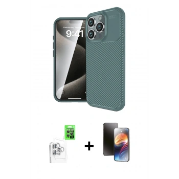 MARSİLYAN™- iPhone 16 Pro Max Kılıf Eksen Form Prime - Siyah 3D Antistatik Mat Seramik Nano Ekran Koruyucu + Raze Metal Kamera Lens - BZ