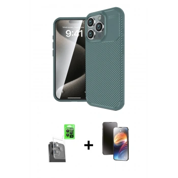 MARSİLYAN™- iPhone 16 Pro Max Kılıf Eksen Form Prime - Siyah 3D Antistatik Mat Seramik Nano Ekran Koruyucu + Raze Metal Kamera Lens - SH
