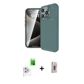 MARSİLYAN™- iPhone 16 Pro Max Kılıf Eksen Form Prime - Siyah Bilvis 3D Cam Ekran Koruyucu + Raze Metal Kamera Lens - BZ