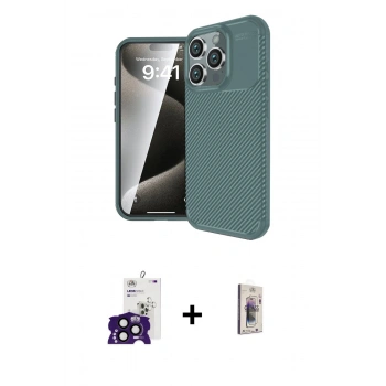 MARSİLYAN™- iPhone 16 Pro Max Kılıf Eksen Form Prime - Siyah Bilvis 3D Cam Ekran Koruyucu + Bilvis Titan Kamera Lens - SH
