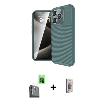 MARSİLYAN™- iPhone 16 Pro Max Kılıf Eksen Form Prime - Siyah Bilvis 3D Cam Ekran Koruyucu + Raze Metal Kamera Lens - SH