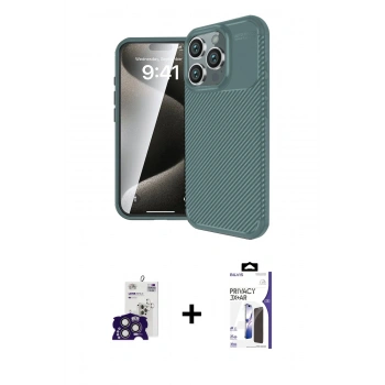 MARSİLYAN™- iPhone 16 Pro Max Kılıf Eksen Form Prime - Siyah Bilvis 3X AR Hayalet Cam Ekran Koruyucu + Bilvis Titan Kamera Lens - TMGI