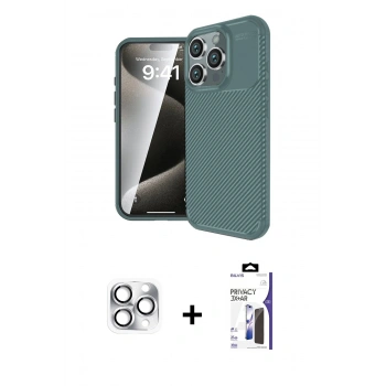 MARSİLYAN™- iPhone 16 Pro Max Kılıf Eksen Form Prime - Siyah Bilvis 3X AR Hayalet Cam Ekran Koruyucu + Pers Alüminyum Kamera Lens - GS