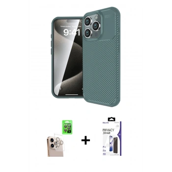 MARSİLYAN™- iPhone 16 Pro Max Kılıf Eksen Form Prime - Siyah Bilvis 3X AR Hayalet Cam Ekran Koruyucu + Raze Metal Kamera Lens - NLGY