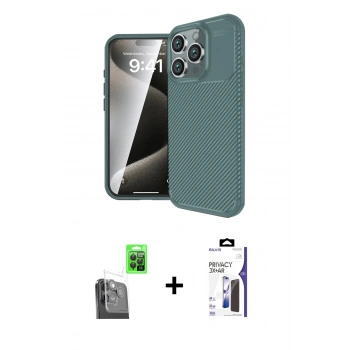MARSİLYAN™- iPhone 16 Pro Max Kılıf Eksen Form Prime - Siyah Bilvis 3X AR Hayalet Cam Ekran Koruyucu + Raze Metal Kamera Lens - SH