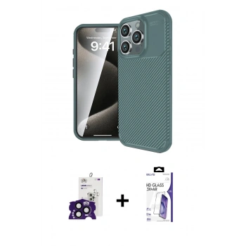 MARSİLYAN™- iPhone 16 Pro Max Kılıf Eksen Form Prime - Siyah Bilvis 3X AR HD Cam Ekran Koruyucu + Bilvis Titan Kamera Lens - SH