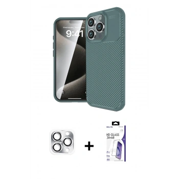 MARSİLYAN™- iPhone 16 Pro Max Kılıf Eksen Form Prime - Siyah Bilvis 3X AR HD Cam Ekran Koruyucu + Pers Alüminyum Kamera Lens - GS