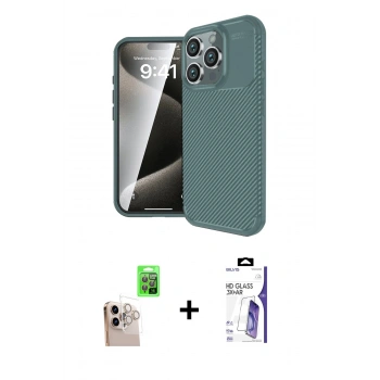 MARSİLYAN™- iPhone 16 Pro Max Kılıf Eksen Form Prime - Siyah Bilvis 3X AR HD Cam Ekran Koruyucu + Raze Metal Kamera Lens - NLGY