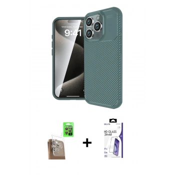 MARSİLYAN™- iPhone 16 Pro Max Kılıf Eksen Form Prime - Siyah Bilvis 3X AR HD Cam Ekran Koruyucu + Raze Metal Kamera Lens - CLTM