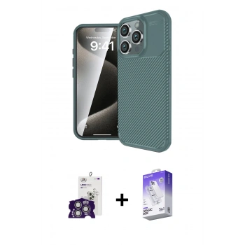 MARSİLYAN™- iPhone 16 Pro Max Kılıf Eksen Form Prime - Siyah Bilvis 5in1 3D Magic Cam Ekran Koruyucu + Bilvis Titan Kamera Lens - GS