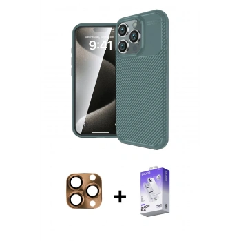 MARSİLYAN™- iPhone 16 Pro Max Kılıf Eksen Form Prime - Siyah Bilvis 5in1 3D Magic Cam Ekran Koruyucu + Pers Alüminyum Kamera Lens - CLTM