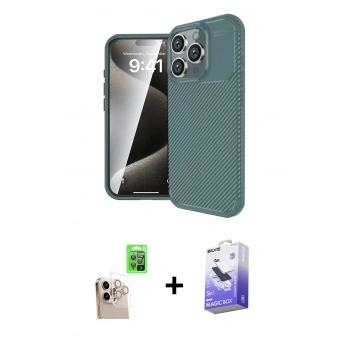 MARSİLYAN™- iPhone 16 Pro Max Kılıf Eksen Form Prime - Siyah Bilvis 5in1 5D Magic Hayalet Cam Ekran Koruyucu + Raze Metal Kamera Lens - NLGY