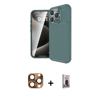 MARSİLYAN™- iPhone 16 Pro Max Kılıf Eksen Form Prime - Siyah Bilvis Hayalet Cam Ekran Koruyucu + Pers Alüminyum Kamera Lens - CLTM
