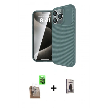 MARSİLYAN™- iPhone 16 Pro Max Kılıf Eksen Form Prime - Siyah Bilvis Hayalet Cam Ekran Koruyucu + Raze Metal Kamera Lens - CLTM