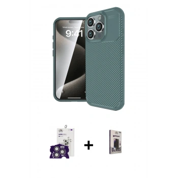 MARSİLYAN™- iPhone 16 Pro Max Kılıf Eksen Form Prime - Siyah Bilvis Hayalet Cam Ekran Koruyucu + Bilvis Titan Kamera Lens - GS