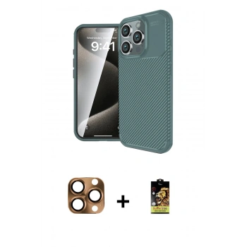 MARSİLYAN™- iPhone 16 Pro Max Kılıf Eksen Form Prime - Siyah Buffer Cam Ekran Koruyucu + Pers Alüminyum Kamera Lens - CLTM