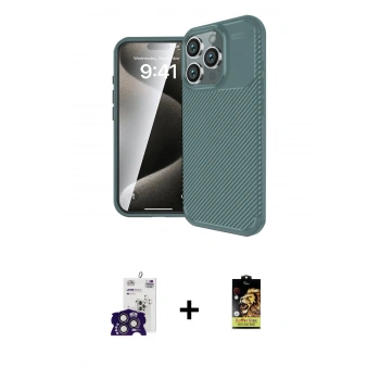 MARSİLYAN™- iPhone 16 Pro Max Kılıf Eksen Form Prime - Siyah Buffer Cam Ekran Koruyucu + Bilvis Titan Kamera Lens - TMGI