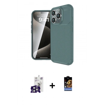 MARSİLYAN™- iPhone 16 Pro Max Kılıf Eksen Form Prime - Siyah Buffer Hayalet Cam Ekran Koruyucu + Bilvis Titan Kamera Lens - TMGI