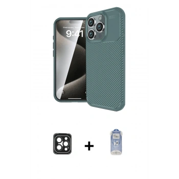 MARSİLYAN™- iPhone 16 Pro Max Kılıf Eksen Form Prime - Siyah Joko Magic 5D Cam + PVD Metal Kamera Lens - SH