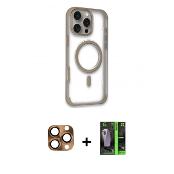 MARSİLYAN™- iPhone 16 Pro Max Kılıf Eksen Klasik Koleksiyonu - Şeffaf 360 Full Body Arka Koruyucu + Pers Alüminyum Kamera Lens - CLTM