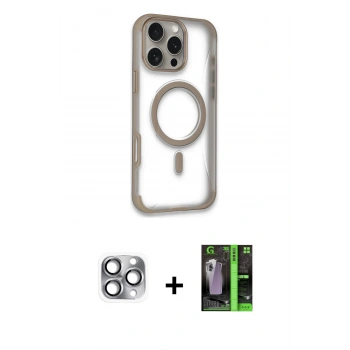 MARSİLYAN™- iPhone 16 Pro Max Kılıf Eksen Klasik Koleksiyonu - Şeffaf 360 Full Body Arka Koruyucu + Pers Alüminyum Kamera Lens - GI