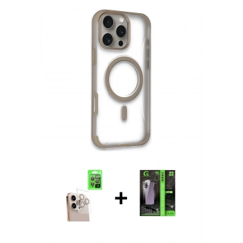 MARSİLYAN™- iPhone 16 Pro Max Kılıf Eksen Klasik Koleksiyonu - Şeffaf 360 Full Body Arka Koruyucu + Raze Metal Kamera Lens - NLGY