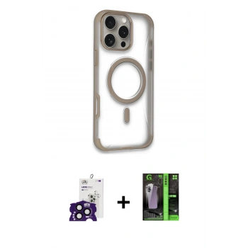 MARSİLYAN™- iPhone 16 Pro Max Kılıf Eksen Klasik Koleksiyonu - Şeffaf 360 Full Body Arka Koruyucu + Bilvis Titan Kamera Lens - SH