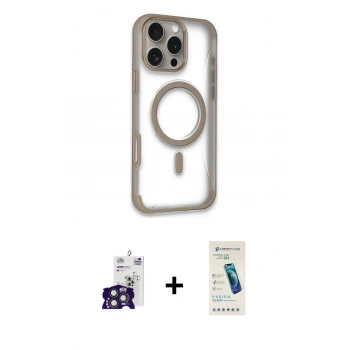 MARSİLYAN™- iPhone 16 Pro Max Kılıf Eksen Klasik Koleksiyonu - Şeffaf Pasifik Cam Ekran Koruyucu + Bilvis Titan Kamera Lens - TMGI