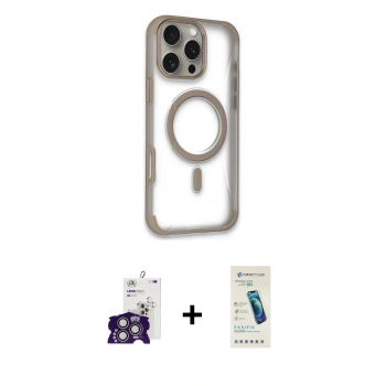 MARSİLYAN™- iPhone 16 Pro Max Kılıf Eksen Klasik Koleksiyonu - Şeffaf Pasifik Cam Ekran Koruyucu + Bilvis Titan Kamera Lens - GS