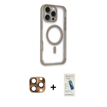 MARSİLYAN™- iPhone 16 Pro Max Kılıf Eksen Klasik Koleksiyonu - Şeffaf Pasifik Cam Ekran Koruyucu + Pers Alüminyum Kamera Lens - CLTM