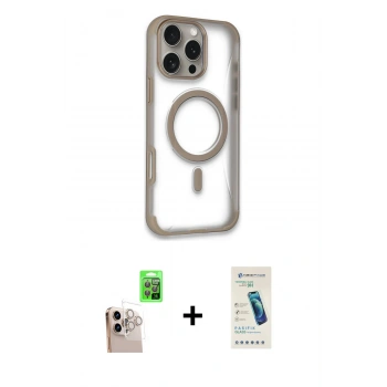 MARSİLYAN™- iPhone 16 Pro Max Kılıf Eksen Klasik Koleksiyonu - Şeffaf Pasifik Cam Ekran Koruyucu + Raze Metal Kamera Lens - NLGY