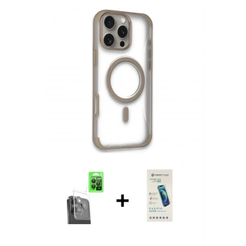 MARSİLYAN™- iPhone 16 Pro Max Kılıf Eksen Klasik Koleksiyonu - Şeffaf Pasifik Cam Ekran Koruyucu + Raze Metal Kamera Lens - SH