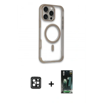 MARSİLYAN™- iPhone 16 Pro Max Kılıf Eksen Klasik Koleksiyonu - Siyah 360 Mat Full Body Arka Koruyucu + PVD Metal Kamera Lens - SH