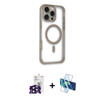 MARSİLYAN™- iPhone 16 Pro Max Kılıf Eksen Klasik Koleksiyonu - Siyah 3D Antistatik Cam Ekran Koruyucu + Bilvis Titan Kamera Lens - SH