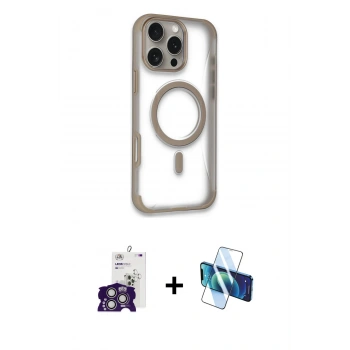 MARSİLYAN™- iPhone 16 Pro Max Kılıf Eksen Klasik Koleksiyonu - Siyah 3D Antistatik Cam Ekran Koruyucu + Bilvis Titan Kamera Lens - GS