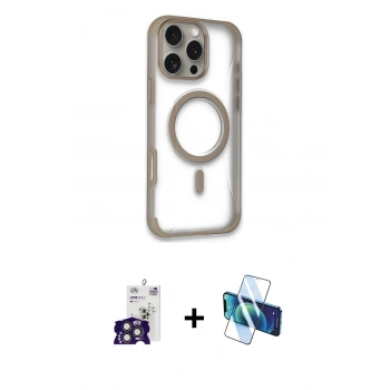 MARSİLYAN™- iPhone 16 Pro Max Kılıf Eksen Klasik Koleksiyonu - Siyah 3D Antistatik Cam Ekran Koruyucu + Bilvis Titan Kamera Lens - TMGI