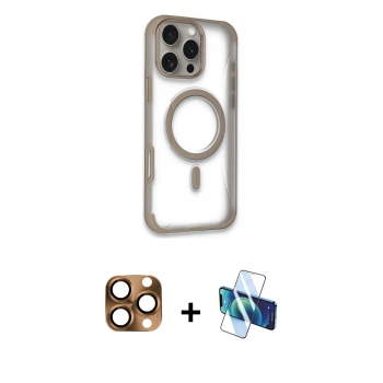 MARSİLYAN™- iPhone 16 Pro Max Kılıf Eksen Klasik Koleksiyonu - Siyah 3D Antistatik Cam Ekran Koruyucu + Pers Alüminyum Kamera Lens - CLTM
