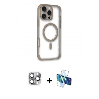 MARSİLYAN™- iPhone 16 Pro Max Kılıf Eksen Klasik Koleksiyonu - Siyah 3D Antistatik Cam Ekran Koruyucu + Pers Alüminyum Kamera Lens - GI