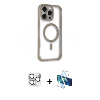 MARSİLYAN™- iPhone 16 Pro Max Kılıf Eksen Klasik Koleksiyonu - Siyah 3D Antistatik Cam Ekran Koruyucu + Pers Alüminyum Kamera Lens - GS