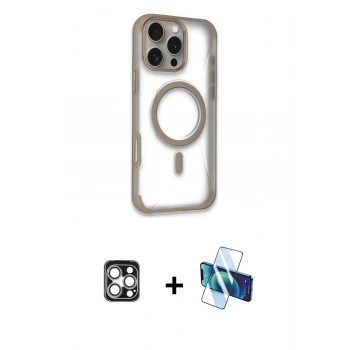 MARSİLYAN™- iPhone 16 Pro Max Kılıf Eksen Klasik Koleksiyonu - Siyah 3D Antistatik Cam Ekran Koruyucu + PVD Metal Kamera Lens - GS