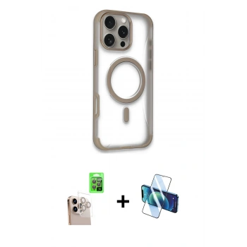 MARSİLYAN™- iPhone 16 Pro Max Kılıf Eksen Klasik Koleksiyonu - Siyah 3D Antistatik Cam Ekran Koruyucu + Raze Metal Kamera Lens - NLGY