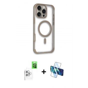 MARSİLYAN™- iPhone 16 Pro Max Kılıf Eksen Klasik Koleksiyonu - Siyah 3D Antistatik Cam Ekran Koruyucu + Raze Metal Kamera Lens - BZ
