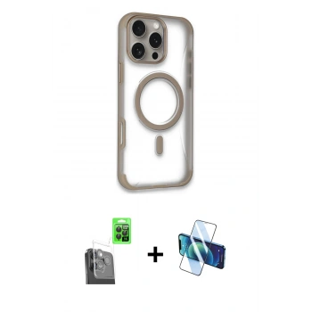 MARSİLYAN™- iPhone 16 Pro Max Kılıf Eksen Klasik Koleksiyonu - Siyah 3D Antistatik Cam Ekran Koruyucu + Raze Metal Kamera Lens - SH