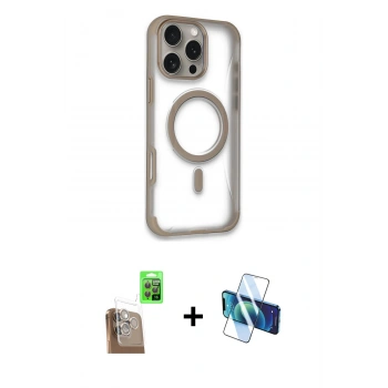 MARSİLYAN™- iPhone 16 Pro Max Kılıf Eksen Klasik Koleksiyonu - Siyah 3D Antistatik Cam Ekran Koruyucu + Raze Metal Kamera Lens - CLTM
