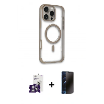 MARSİLYAN™- iPhone 16 Pro Max Kılıf Eksen Klasik Koleksiyonu - Siyah 3D Antistatik Hayalet Cam Ekran Koruyucu + Bilvis Titan Kamera Lens - GS