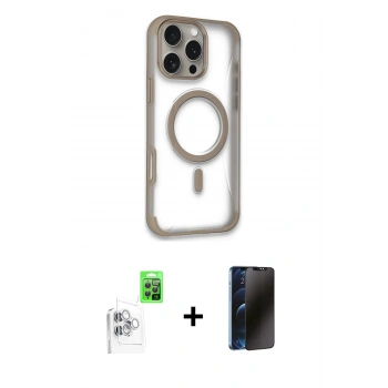 MARSİLYAN™- iPhone 16 Pro Max Kılıf Eksen Klasik Koleksiyonu - Siyah 3D Antistatik Hayalet Cam Ekran Koruyucu + Raze Metal Kamera Lens - BZ