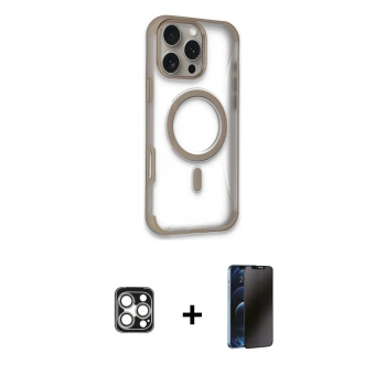 MARSİLYAN™- iPhone 16 Pro Max Kılıf Eksen Klasik Koleksiyonu - Siyah 3D Antistatik Hayalet Cam Ekran Koruyucu + PVD Metal Kamera Lens - GS